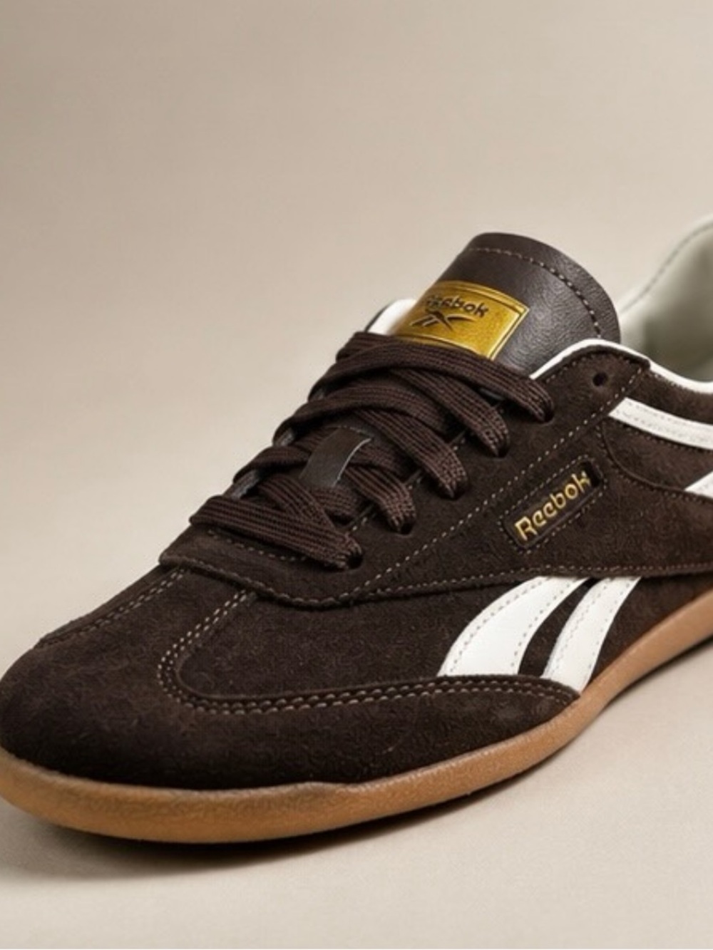 Reebok Men’s Brown Suede Sneakers with White Stripes